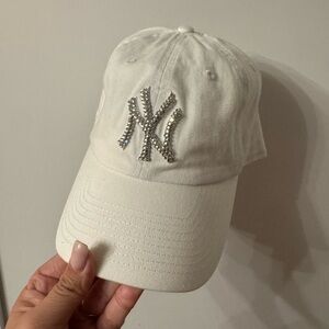 White Crystal Embellished New York Yankee Cap